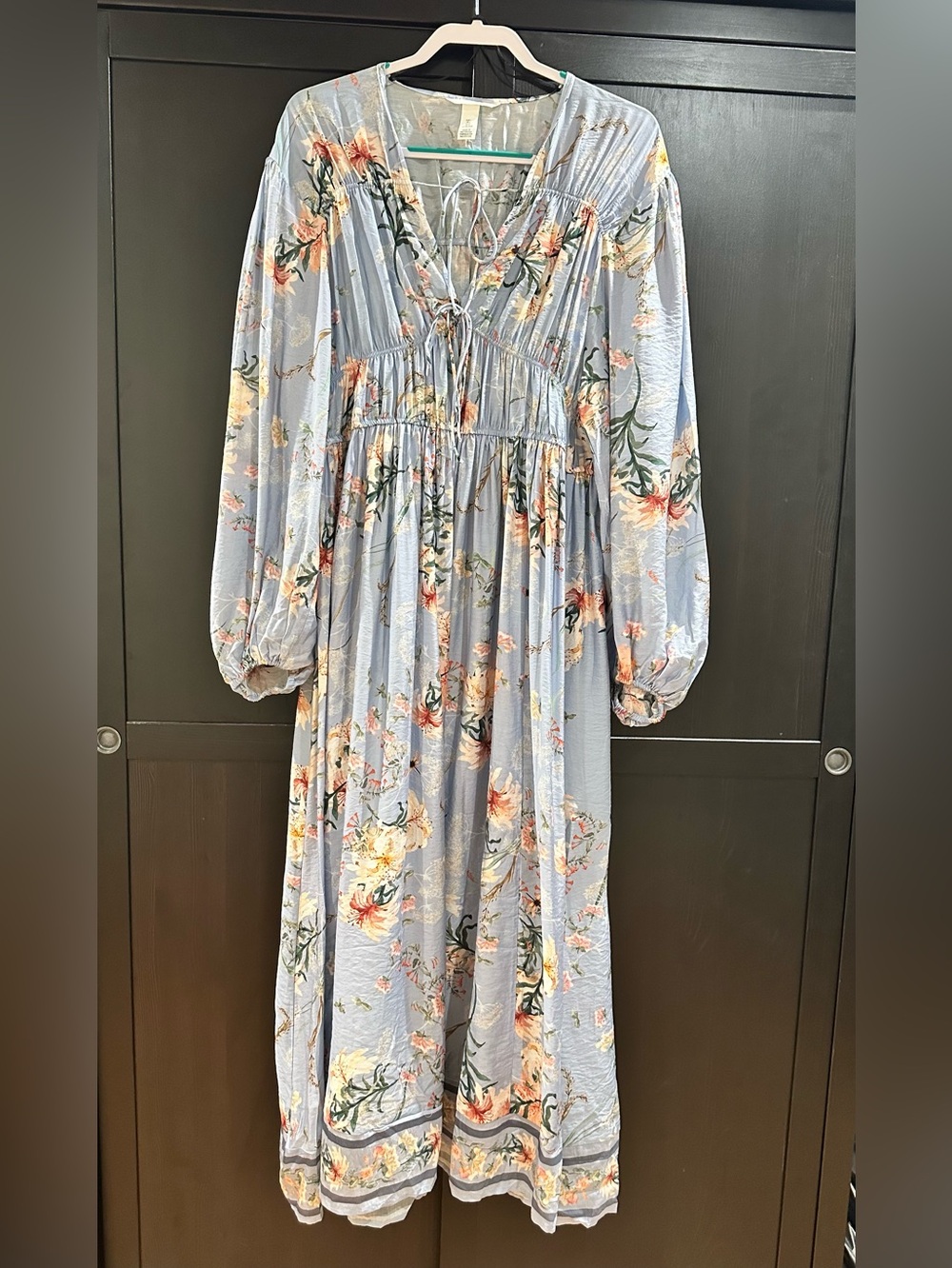 H&M Light Blue Floral Maxi Dress with Peach and Cream Blooms